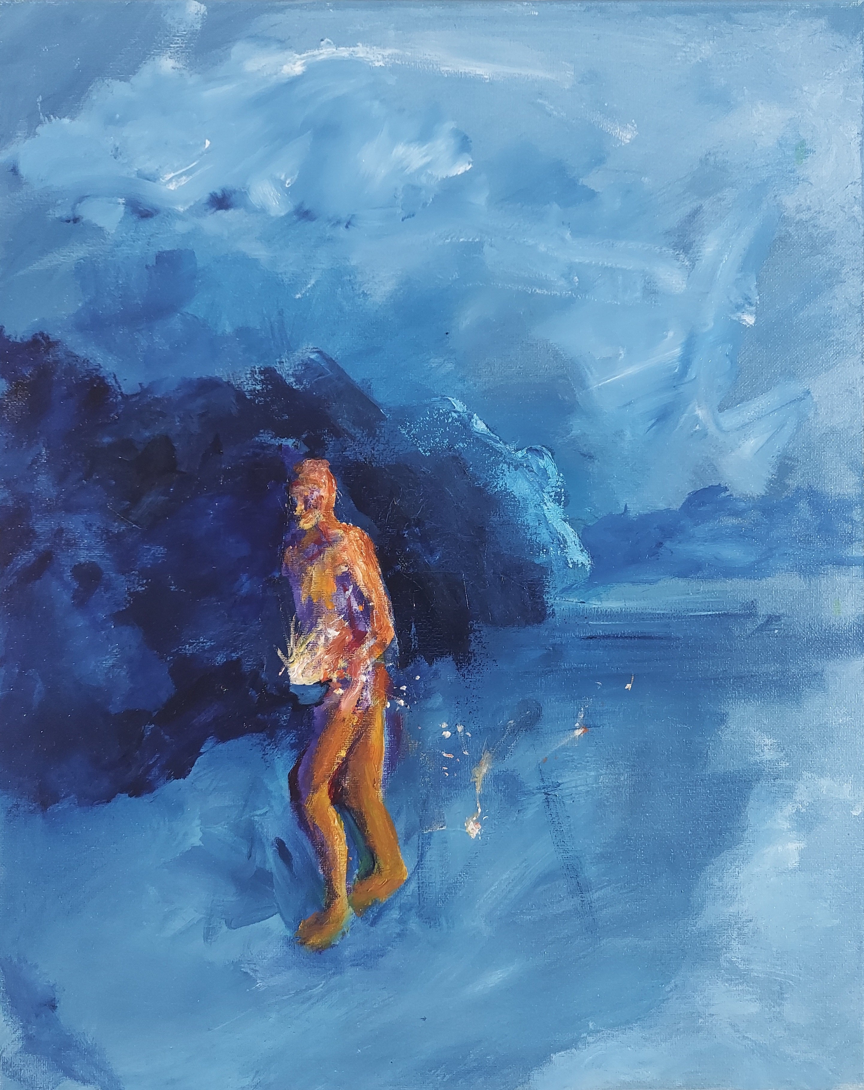 Prometheus' Journey, oil on canvas, 20x16", framed, 2026